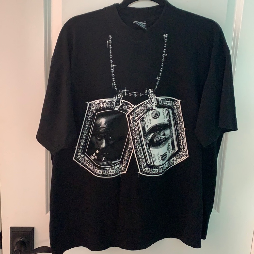 COPY - Tupac Black Tee Shirt With a 100 Dollar Benjamin